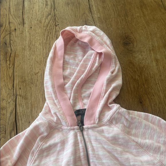 Lauren Ralph Lauren Women's Cotton Hooded Quarter Zip Pullover Sz L Pink Stripe - Picture 2 of 7